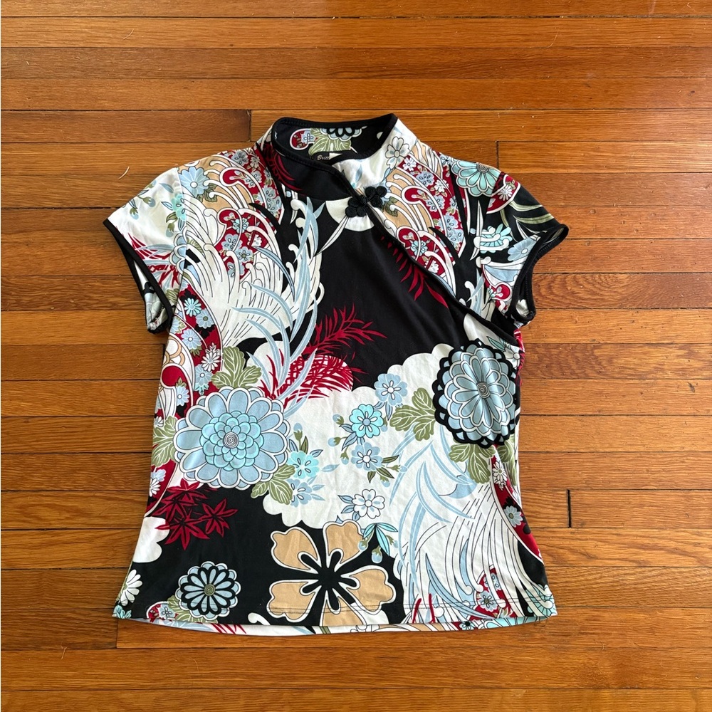 Brittany Black Floral Women's Blouse - Black, Red, Blue, Tan
